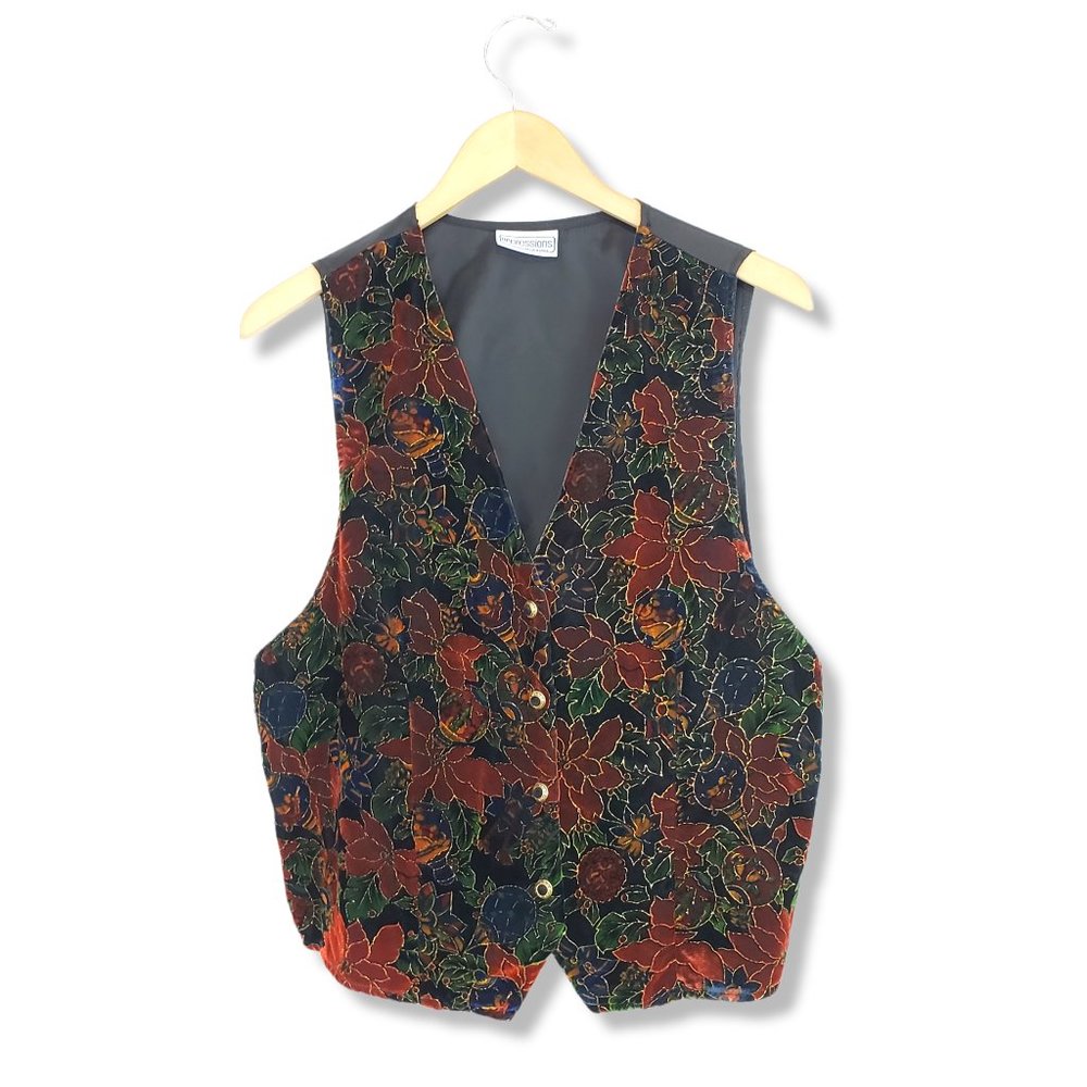 Vintage Impressions Crushed Velvet Leaf Patterned Waist-coat Size Large*